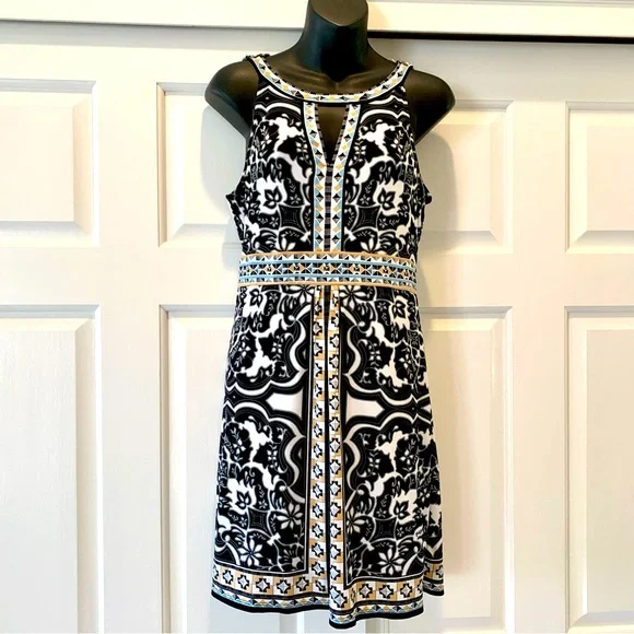 Hale Bob cute geometric upscale bohemian print stretch dress , size small - Picture 2 of 8